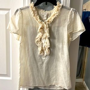 J Crew Cream Sheer Polka Dot Blouse - 8